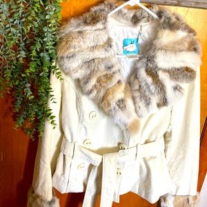 Womens Marciano soft velour and fur coat